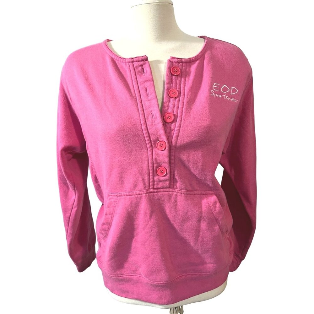 Vintage Enza Hot Pink Half Button Pullover Sweater Sz Large Womens y2K Vibe Pink